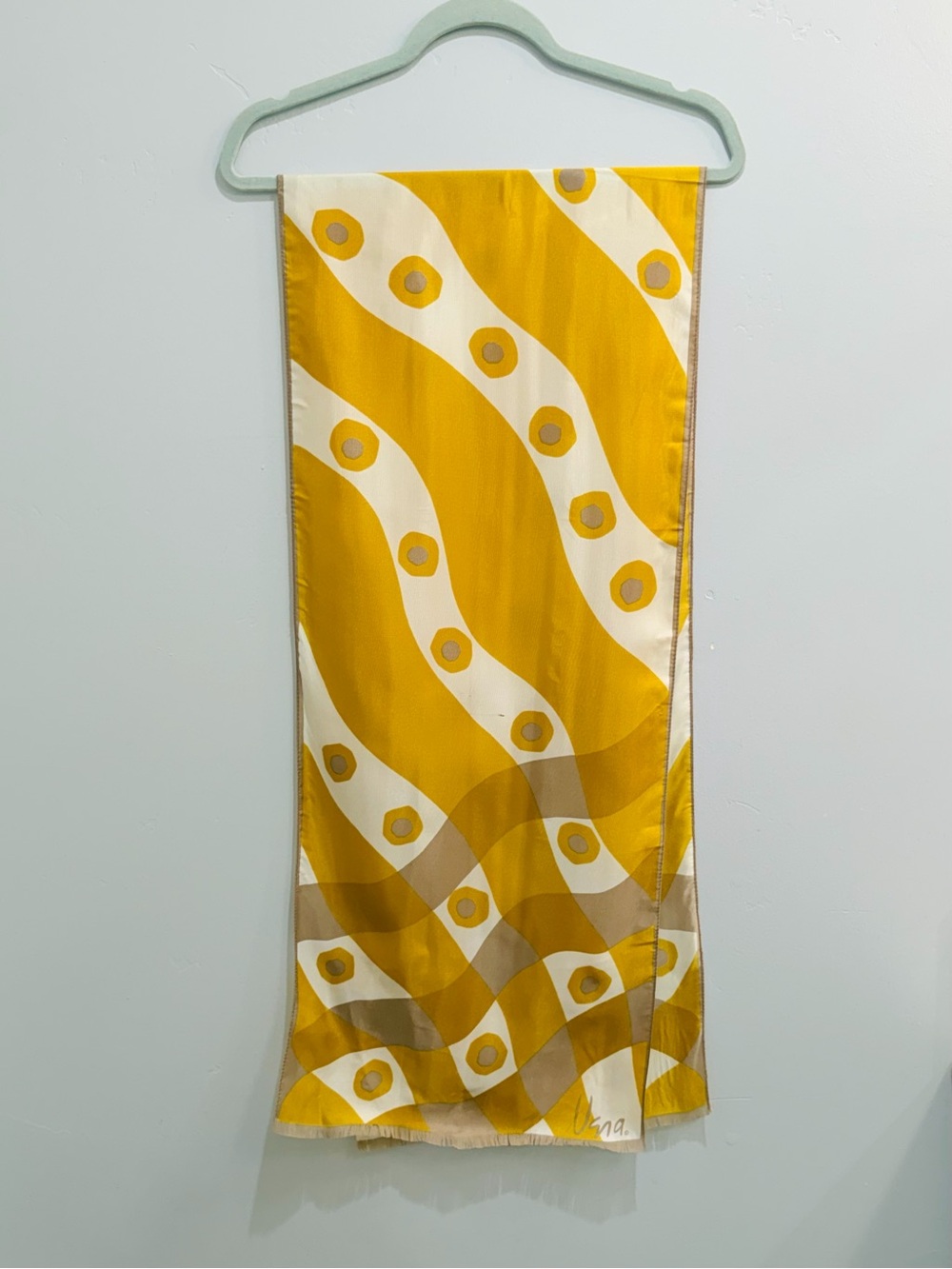 Vintage Vera Signed Yellow Geometric Print Long Scarf Made in Italy 100% Acetate